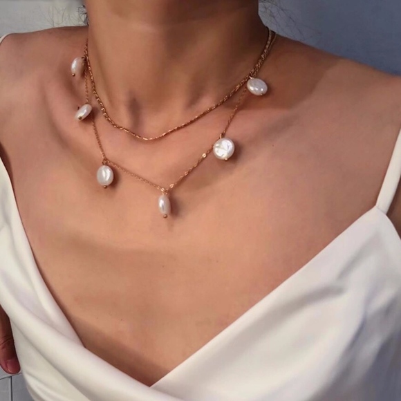 Jewelry - Freshwater Pearl Disc Layered Gold Necklace